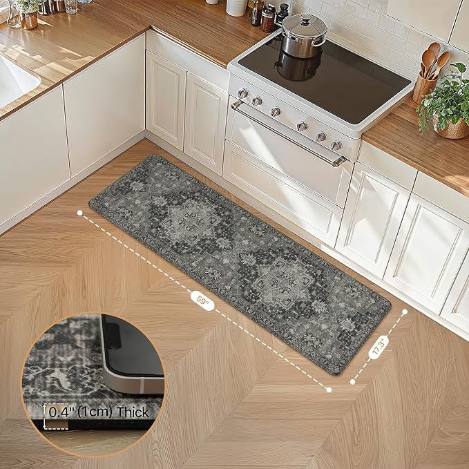 GENIMO Kitchen Mats for Floor, Washable Anti Fatigue Mat for Cushioned, 17.3"x59", Waterproof Kitchen Rugs, Non Slip Foam Comfort Standing Mat Rug for Home, Runner, Sink, Laundry, Dark Gray