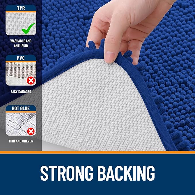 OLANLY Large Bathroom Rugs 45x27, Extra Soft Absorbent Chenille Bath Rugs, Rubber Backing Quick Dry, Machine Washable Bath Mats for Bathroom Floor, Tub and Shower, Home Decor Accessories, Royal Blue