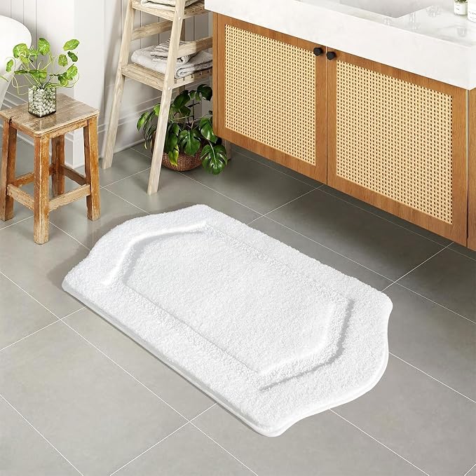 Bathroom Rug Mat, Extra Soft Absorbent Washable Bath Rug, Non-Slip Bath Mats for Bathroom, Tub and Shower, White, 24×36