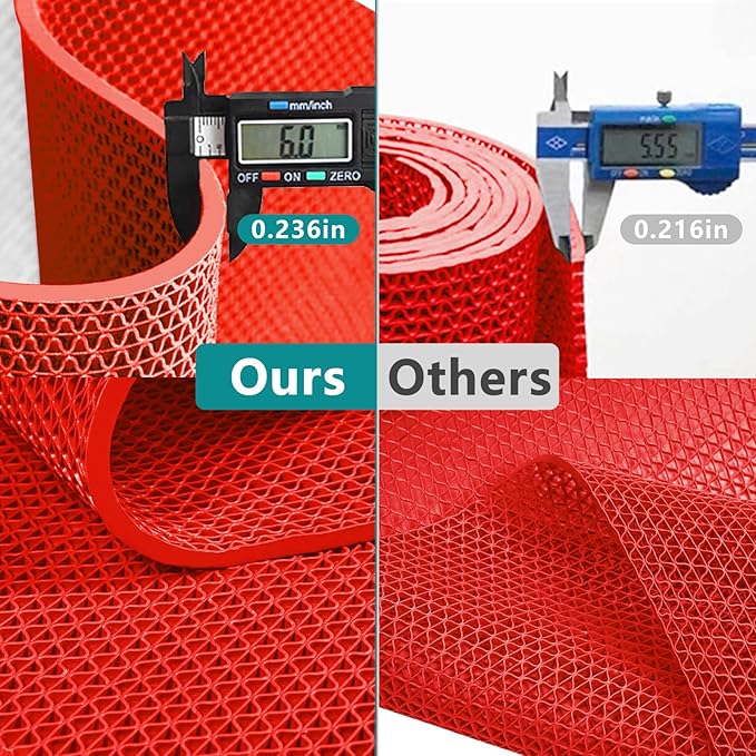 WochiTV Non Slip Drainage Mats PVC Pool Floor Mat 0.23'' Thick Outdoor Indoor Parking Space Mat for Bathroom Garage Basement Backyard Commercial Kitchen 3x10Ft Red