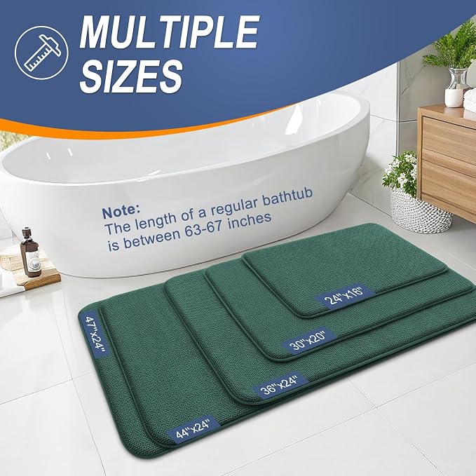 OLANLY Thick Memory Foam Bathroom Runner Rugs 44x24, Extra Soft Absorbent Long Bath Rug, Quick Dry Bath Mat, Non-Slip, Washable Mat for Bathroom, Tub and Shower, Home Decor Accessories, Blackish Green
