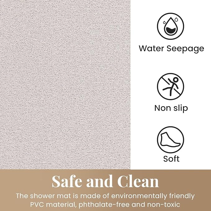 Shower Mat Bathtub Mat Non-Slip,47x16 inch, Soft Tub Mat with Drain,PVC Loofah Bath Mat (Phthalate Free) for Tub and Bathroom,Quick Drying,White