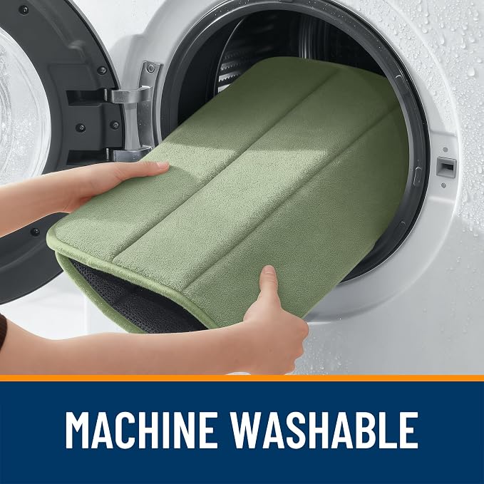 OLANLY Memory Foam Toilet Rugs U Shaped 24x20, Super Soft Absorbent Contour Bath Rugs, Quick Dry, Machine Washable Toilet Mat, Bathmat Floor Carpet, Bathroom Home Decor Accessories, Sage Green
