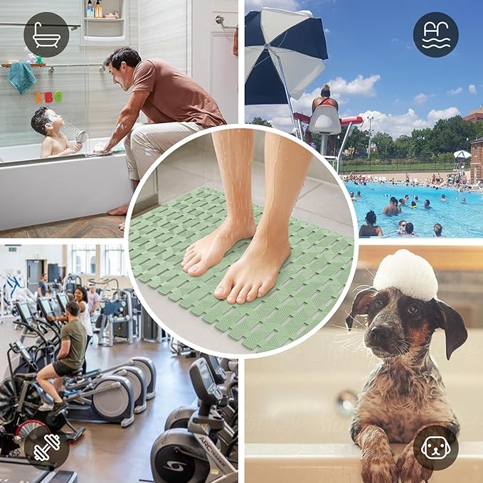 Bathtub Mat Non Slip - for Inside Bath Tub & Shower, Small 27x16 Inch, 180 Strong Suction Cups, Soft Textured Surface, Fast Drain & Quick Dry, Bathroom Safety Mat, Sage Green, Matace