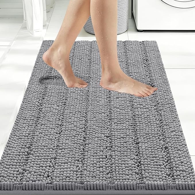 Bcoimo Large Bathroom Rug, Chenille Bath Mat with High Low Pile Design, Soft Absorbent Non Slip Bath Rug, Machine Washable Quick Dry Mat for Shower, Tub, Sink and Vanity