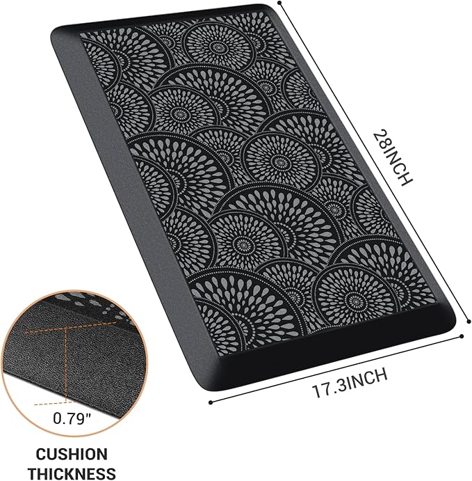 Mattitude 4/5 Inch Kitchen Mat, 17.3x28in Heavy Duty Ergonomic Comfort Foam Standing Desk Mat, Waterproof Non-Slip Standing Mats and Rugs for Kitchen, Office, Black