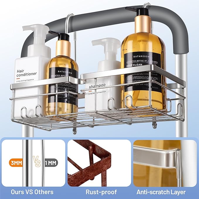 YUOROS Shower Caddy Hanging, 304 Stainless Steel Shower Organizer Rack for Shower Chair Bench for Elderly Seniors Disabled Handicap
