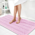 OLANLY Thick Bathroom Runner Rugs 44x24, Extra Absorbent Chenille Striped Bath Rugs, Rubber Backing, Machine Wash Dry, Long Bath Mats for Bathroom Floor, Tub and Shower, Home Decor Accessories, Pink