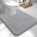 OLANLY Toilet Rugs U-Shaped 24x24, Extra Soft Absorbent Chenille Contour Bathroom Rugs for Toilet, Dry Quickly, Machine Washable, Non-Slip Bath Mat, Light Grey