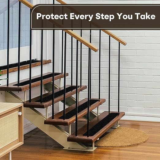 Non Slip Tape 4 inch X 30 inch (10-Pack) - Outdoor Waterproof Non Skid Tape, Stair Treads Anti Slip Tape for Step, Deck, Pre-Cut Anti Slip Tape, Black with Roller