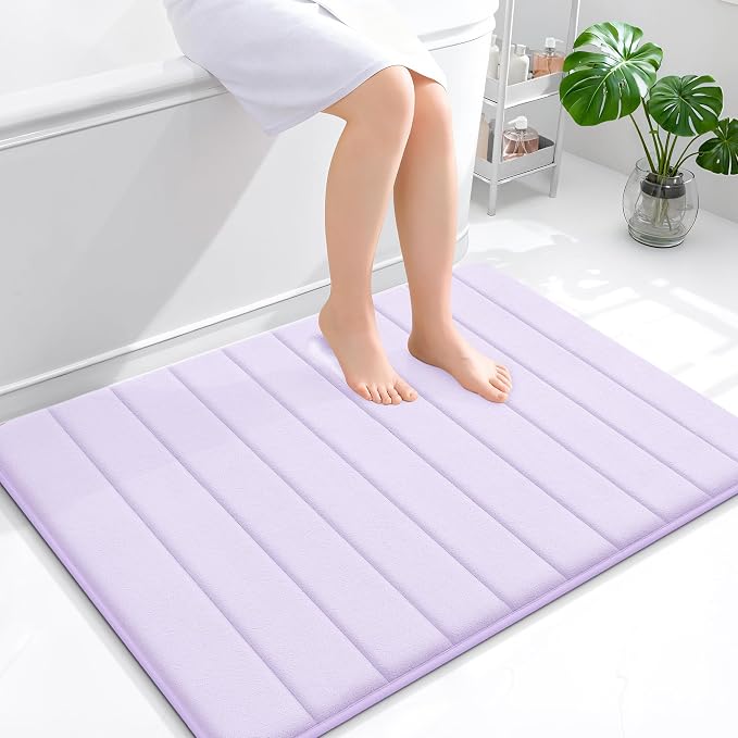 OLANLY Memory Foam Bath Mat 40x32, Super Soft Absorbent Bathroom Rugs, Quick Dry, Machine Washable Shower Floor Rugs, Bathmat Carpet, Bathroom Home Decor Accessories, Lavender