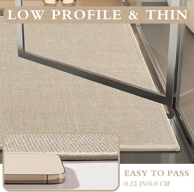 YIHOUSE Beige Bathroom Rug Sets 2 Piece, Absorbent Bath Mat for Bathroom Non Slip Washable, Bath Room Mat Quick Dry, Thin Bath Rug Set for Toilet and Floor(17"x24"+17"x47")