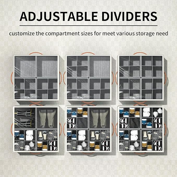 Aokeyee Shoe Organizer for Closet,2 Pack Foldable Shoe Storage Organizer Box Bin with Adjustable Dividers and Clear Cover, Fits up to 16-32 Pairs