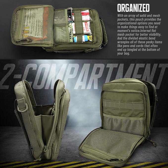 WYNEX Tactical Molle Admin Pouch, Utility EDC Pouch Organizer Modular Tool Pouch of Double Layer Design Medical EMT Attachment Bag Large Capacity with Elastic Webbing Insert Panel
