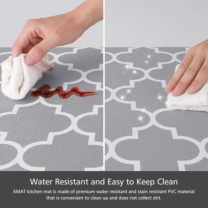 KMAT Kitchen Mat [2 PCS] Cushioned Anti-Fatigue Kitchen Rug, Waterproof Non-Slip Kitchen Mats and Rugs Heavy Duty PVC Ergonomic Comfort Foam Rug for Kitchen, Floor Home, Office, Sink, Laundry,Grey
