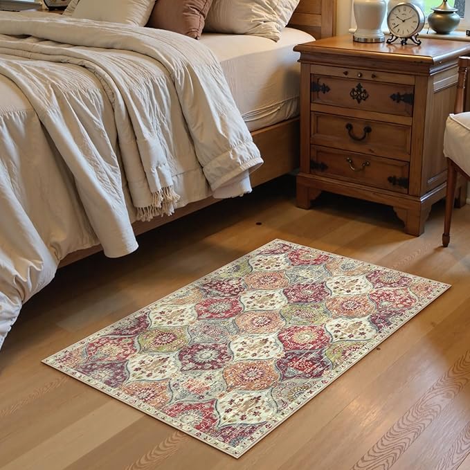 Lahome Moroccan Trellis Washable Orange Rug, 2x3 Entryway Rugs for Kitchen Bathroom, Non-Slip Indoor Door Mat Ultra-Thin, Small Throw Carpet for Bedroom Entry Elise, Orange/Terracotta