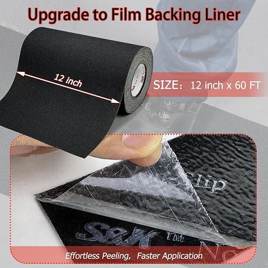 S&X 12 Inch x 60 Ft Grip Tape, High Traction Anti Slip Tape for Stairs, Non Skid Roll Outdoor Stair Tread Non-Slip Waterproof, Weather Resistant, Black