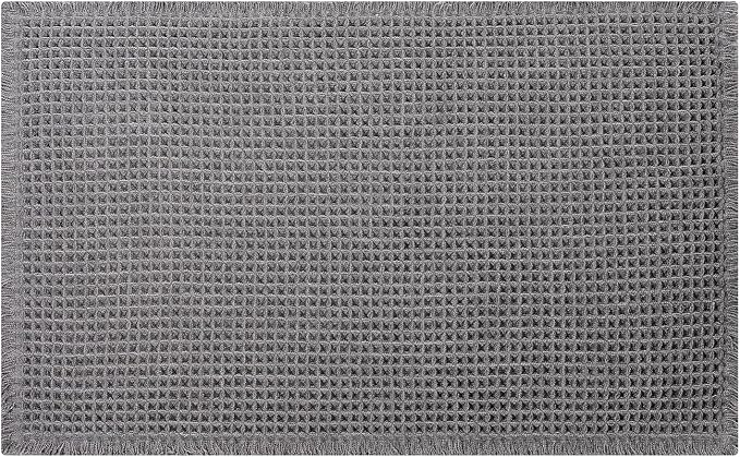 Waffle Bath Mat - Boho Bathroom Rugs Non Slip Washable, Super Absorbent & Quick Dry, Soft Bath Mat Farmhouse Bathroom Decor, 24'' x 48'', Dark Grey