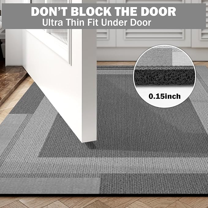 YDKGL Non Slip Long Bath Mat Bathroom Runner, Rubber Backing Ultra Thin Bathroom Rugs Fit Under Door Quick Dry Super Absorbent Washable Bath Rug Shower Mat for Bathtub Sink Floor, Dark Grey 24"x48"
