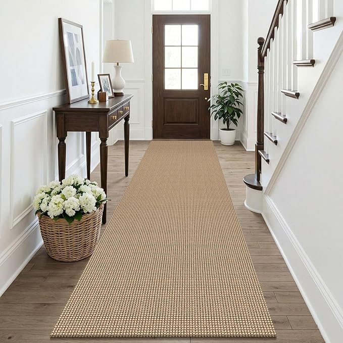 KOZYFLY Boho Runners for Hallways 3x10 ft Washable Kitchen Runner Non Slip Rubber Backed Hallway Rugs Cotton Entryway Runner Rug for Indoor Hall, Backdoor, Kitchen, Orange Beige/Tan/Brown