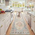 RELEANY Area Rugs Runner 2'x10' Washable Non-Slip, Floral Vintage Distress Medallion Carpet for Kitchen Hallway Bedroom Beside Laundry Room Bathroom, Blue Orange Red