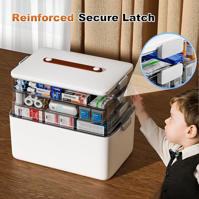 funest 4- Tier Medicine Storage Box Organizer Portable First Aid kit Box Sewing, Art, Craft with Handle, Multipurpose Medical Supply Organizer with Removable Tray