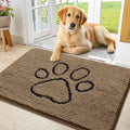 Smiry Dog Door Mat for Muddy Paws, Absorbent Dirt Trapper Non Slip Quick Dry Washable Chenille Mat for Mud Dogs, Entry Rug for Indoor and Outdoor (34x21 Inches, Camel and Black)