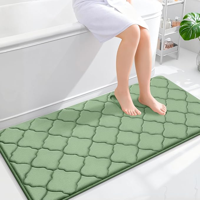 OLANLY Memory Foam Bath Mat Rug 47x24, Ultra Soft and Absorbent Bathroom Rugs, Non-Slip, Comfortable, Machine Washable Bath Carpet for Bathroom Floor, Tub Shower and Home Decor Accessories, Sage Green