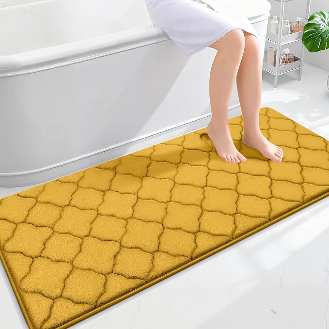 OLANLY Memory Foam Bath Mat Rug 59x24, Ultra Soft and Absorbent Bathroom Rugs, Non-Slip, Comfortable, Machine Washable Bath Carpet for Bathroom Floor, Tub, Shower and Home Decor Accessories, Yellow