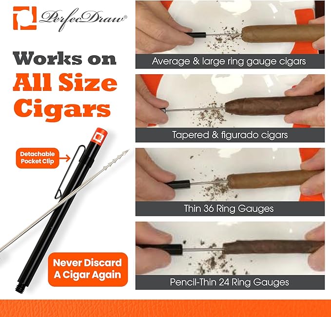 Perfec - PerfecDraw Patented Cigar Draw Enhancer Tool and Nubber, 5 inches
