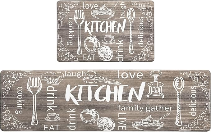 HEBE Kitchen Rugs Set of 2, Cushioned Anti Fatigue Kitchen Mats for Floor, Non Slip Waterproof Comfort Standing Desk Mat Carpet for Sink, Stove, Laundry Room