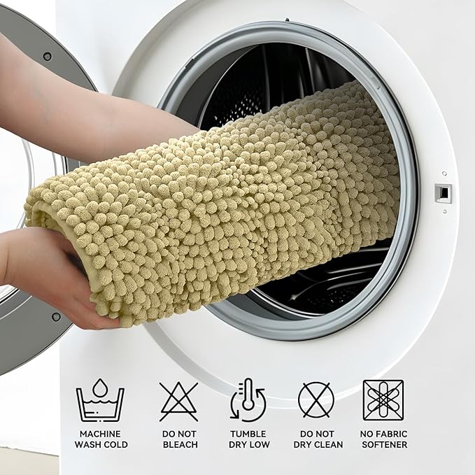 Bcoimo 30"×20" Chenille Bath Mat – Non-Slip with Backing Bath Rug Ultra-Absorbent and Machine Washable Bathroom Mat Quick-Dry Design. Ideal for Bathroom Shower and Tub Areas