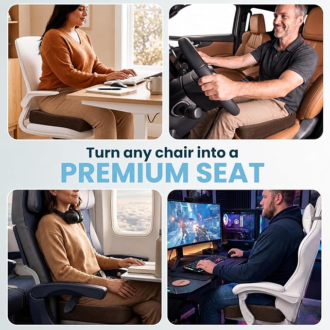 ComfiLife Extra Large Gel & Memory Foam Seat Cushion - Doctor Recommended Office Chair Cushion, Car Seat Cushion - Back & Sciatica Pain Relief - Wide Seat Cushion for Big & Tall (Brown)
