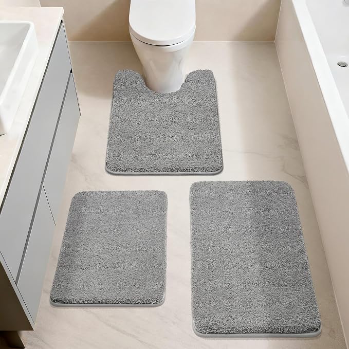COSY HOMEER Bath Rugs for Bathroom Extra Thick - Anti-Slip Bath Mats Soft Plush Yarn Shaggy 100% Strong Mirco Polyeste Mat Living Room Bedroom Mat Floor Water Absorbent(Grey,24x48 - Inches)