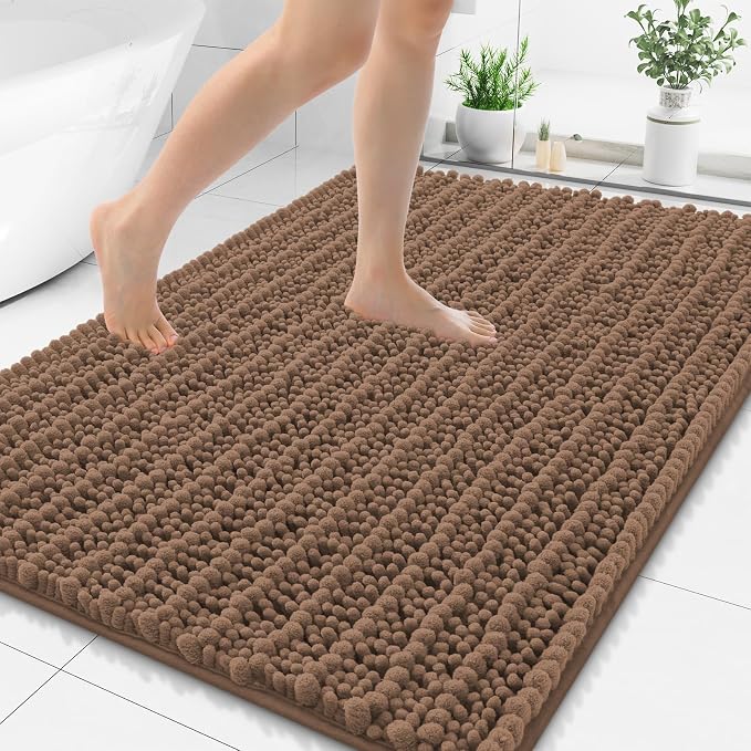Smiry Bathroom Rugs Mat 48x32, Extra Soft Absorbent Chenille Bath Rugs, Non Slip Rubber Backing Machine Washable Quick Dry Bath Mats for Bathroom Floor, Tub, Shower, Home Decor Accessories, Mocha