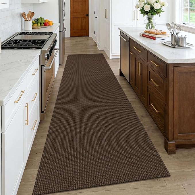 KOZYFLY Cotton Runners Rugs for Hallway 3x10, Wide Washable Runner Rug, Woven Non Slip Kitchen Runner, Braided Entryway Rug, Floor Carpet for Entry, Aisle, Hall, Brown/Dark Brown