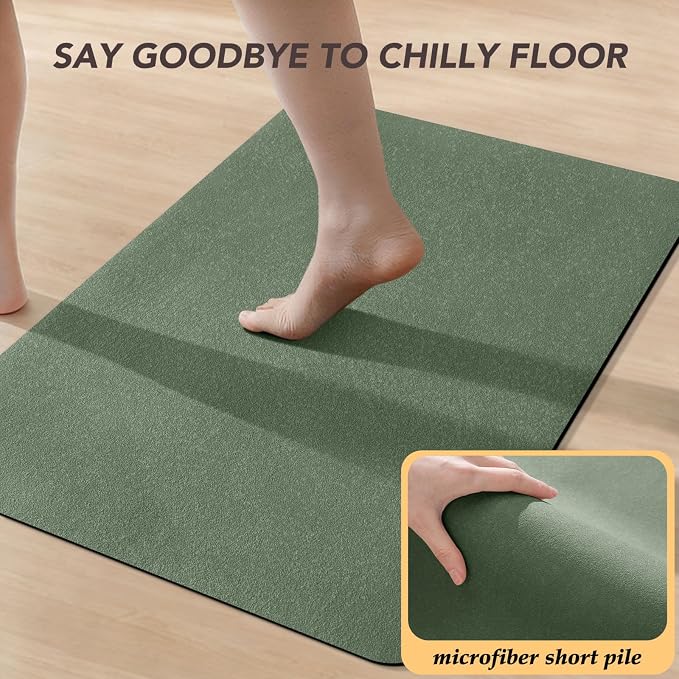 ACCUMTEK Non Slip Bath Mat, Thin Bathroom Rugs Fit Under Door, Quick Dry Bath Mats, Machine Washable Bath Rugs for Bathroom, Bathtub & Kitchen, Dark Green/Upgraded Solid/32 x20