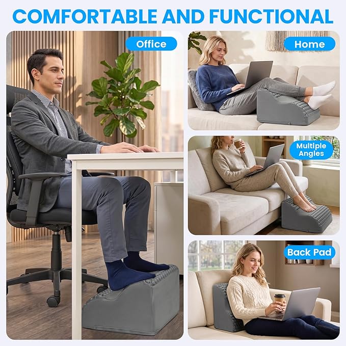 Foot Rest for Under Desk at Work, 3-Tier Foot Stool with Massage Dots and Thick High-Density Foam, Ergonomic Footrest with Washable Cover for Home and Office, Back, Legs & Hip Pain Relief, Grey