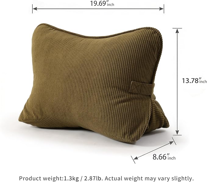 Pat. Pend. Corduroy Triangle Back Pillow with Lumbar Support, Sitting Support Cushion for Bed or Sofa, Relaxing Backrest Pillow, Martini Olive