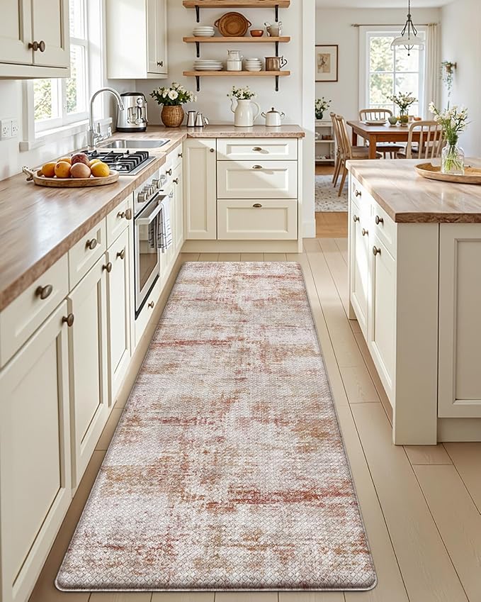 DEXI Kitchen Mats Cushioned Anti Fatigue, 23x86 Floor Padded Runner Rug Non Slip, Waterproof Standing Comfort Memory Foam for Front Sink Laundry, Red