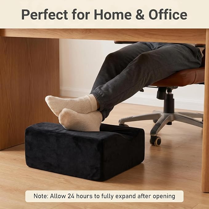 Foot Rest for Under Desk at Work, Office Footrest with Warm Feet Pocket,Ergonomic Under Desk Footrest with Washable Cover, Stool for Office Chair & Back &Pain Relief (Black+)