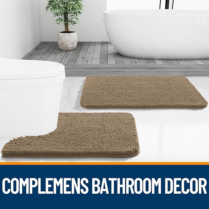 OLANLY Bathroom Runner Rugs 47x24, Extra Soft Absorbent Chenille Bath Rugs, Rubber Backing Quick Dry, Machine Washable Long Bath Mats for Bathroom Floor, Tub and Shower, Home Decor Accessories, Tan