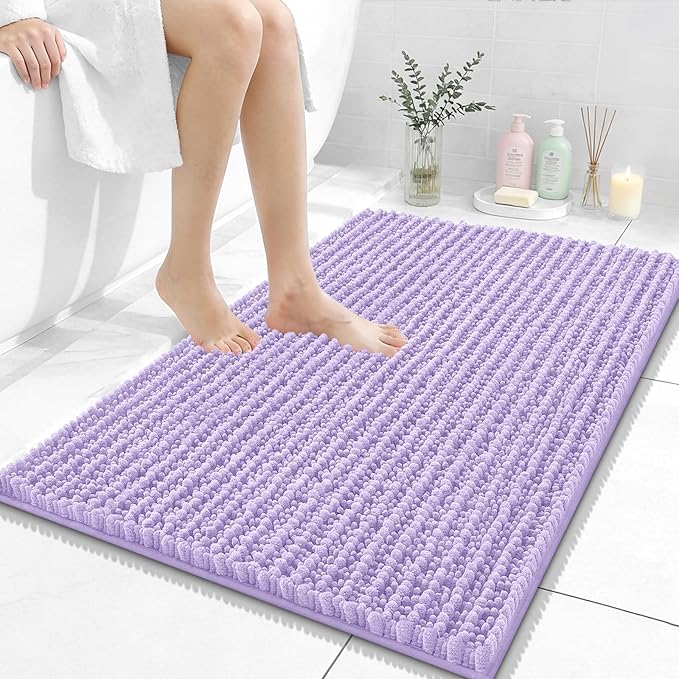 OLANLY Bathroom Rug Mat 36x24, Thick Soft and Absorbent Chenille Bath Mat, Non-Slip Rubber Backing, Machine Washable Quick Dry Bath Rugs for Tub Shower Floor, Home Decor Accessories, Lavender