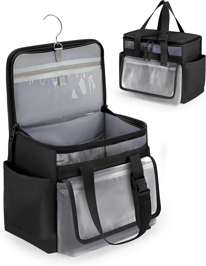 Marscamd Hanging Shower Caddy Organizer Bag for Travel with Hanging Hook, Quick Dry Mesh Bathroom Caddy Toiletry Bag with Handle for College, Dorm, Gym, Camping, Black
