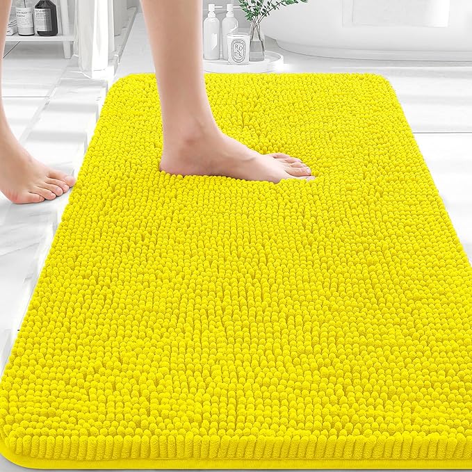 OLANLY Bathroom Rugs 30x20, Extra Soft Absorbent Chenille Bath Rugs, Rubber Backing Quick Dry, Machine Washable Bath Mats for Bathroom Floor, Tub and Shower, Home Decor Accessories, Lemon Yellow