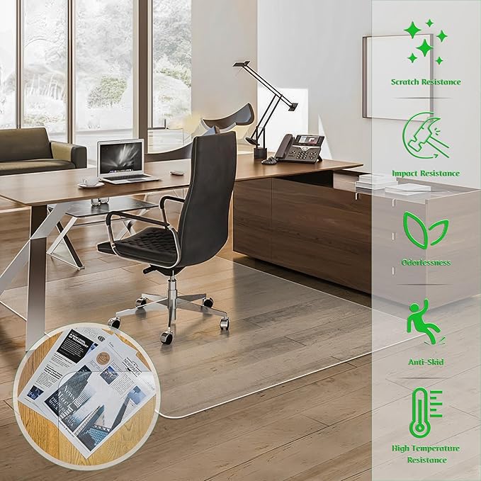 100pointONE Large Office Chair Mat for Hardwood Floor - 46" x 60" Clear Floor Protector Mat for Office Chair On Hardwood, Easy Glide Desk Chair Mat for Home & Office