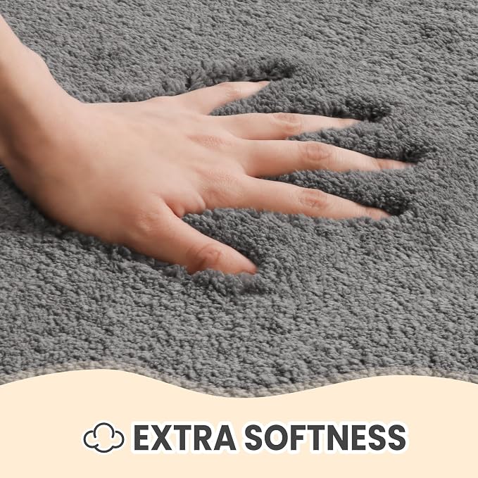 TECHMILLY Shaggy Bathroom Rug Mat 32x20, Absorbent Thick Non Slip Microfiber Mats, Quick Dry Machine Washable Bath Rug for Bathroom Floor, Bathtub and Shower, Gray
