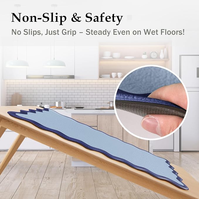 Arenarug Scalloped Navy Blue Kitchen Mats Rugs Sets of 2 Cushioned Anti Fatigue Floor Mat Waterproof Kitchen Rugs Non Slip Foam Comfort Standing Mat for Sink Laundry