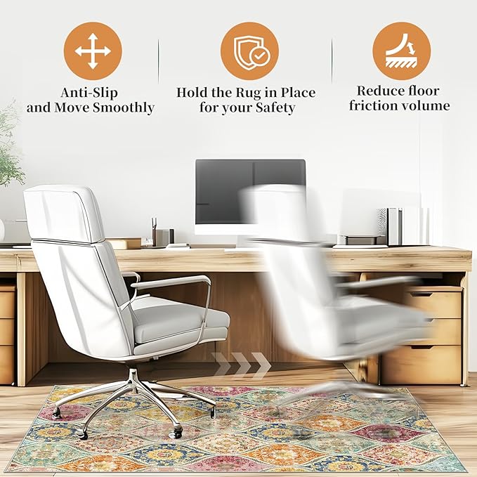 Office Chair Mat for Hardwood Floor & Tile Floor,36"X 48" Heavy Duty Desk Chair Mat for Hard Floors, Under Desk Rug for Rolling Computer Chair,Anti Slip,Low Pile Carpet Floor Protector-Multi