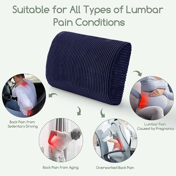 Lumbar Support Pillow for Recliner Chair/Accent Chair/Couch, Extra Large Memory Foam Back Support Cushion for Elderly, Recliner Cushions for Back Rest, Pain Relief, Reading, Washable Cover, Navy